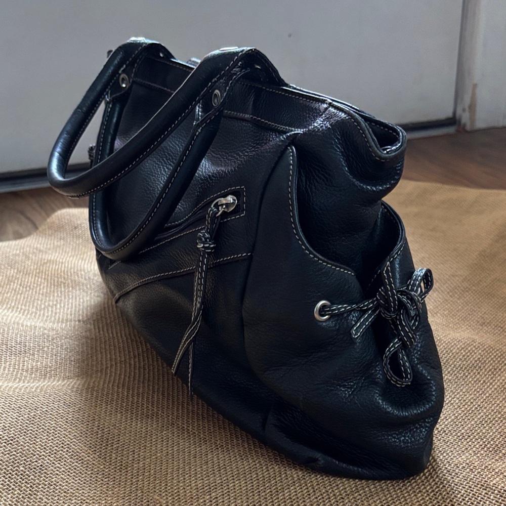 Black Leather Satchel Bag - Tignanello